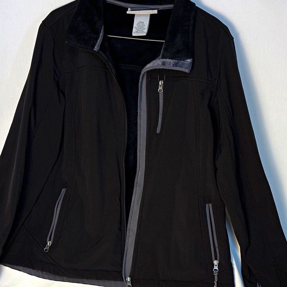 Free Country Womens Black Fleece Lined Full Zip Jacket Pockets L